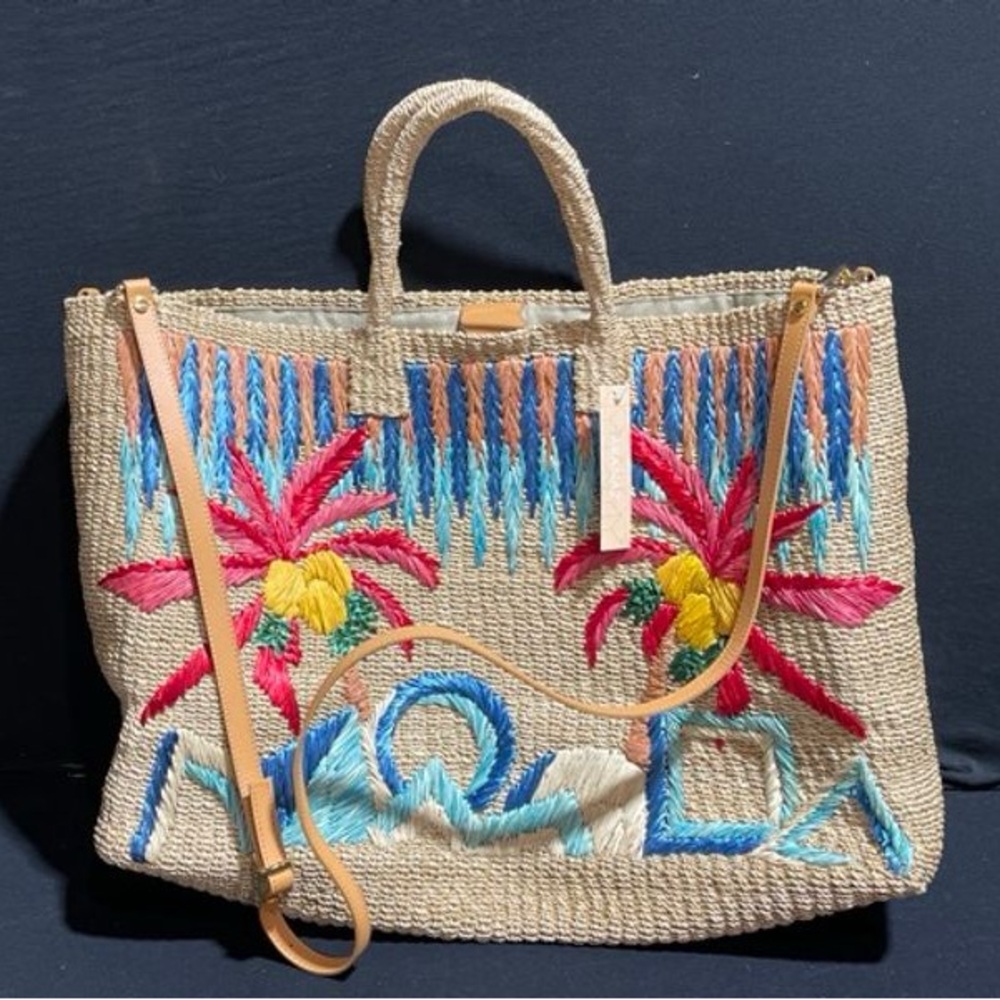 ARANAZ printed raffia tote bag